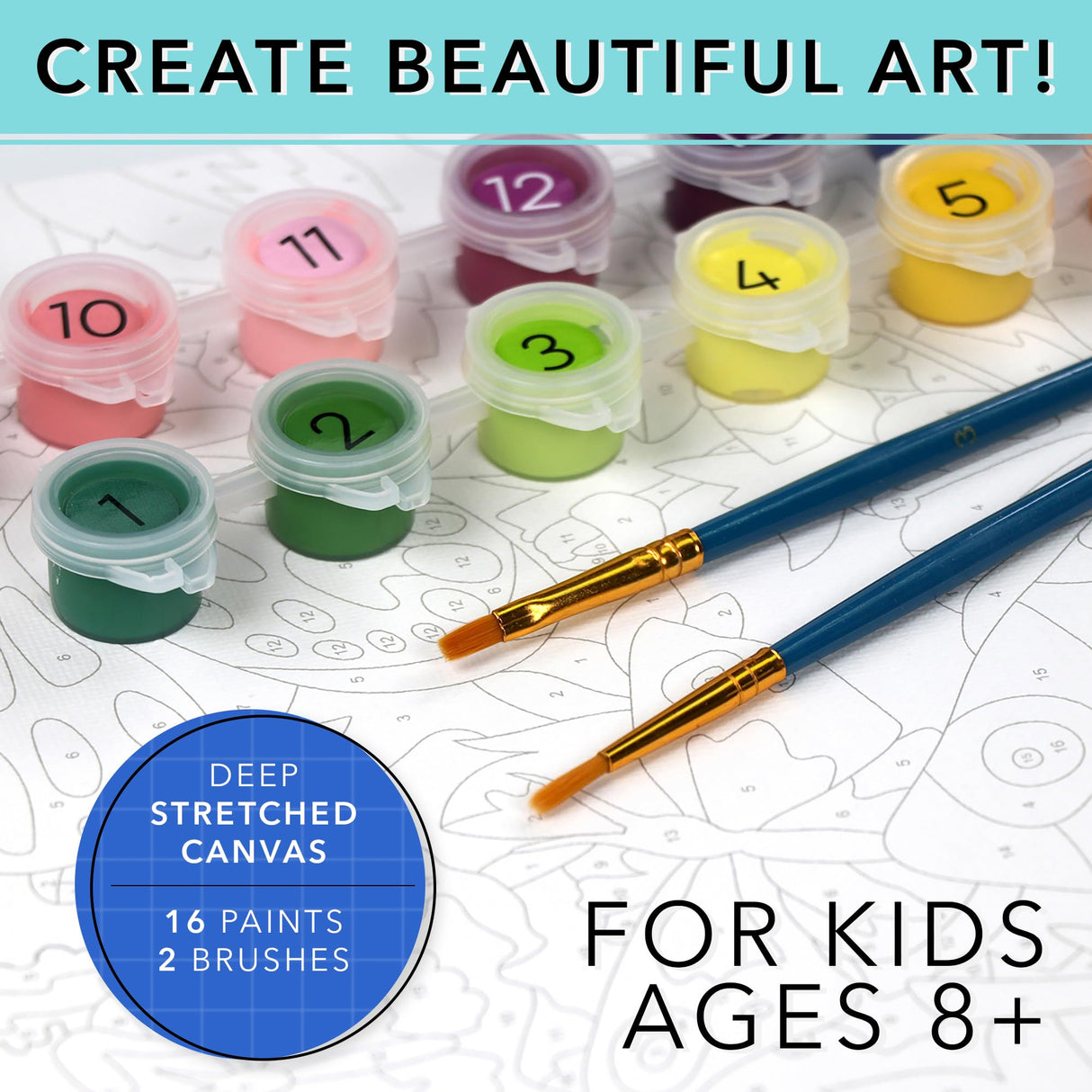 Bright Stripes Paint by Numbers Kit for Kids: Easy to Follow Paint by Numbers Canvas with Frame Kids Paint Kit (Amazing Ocean) Bright Stripes