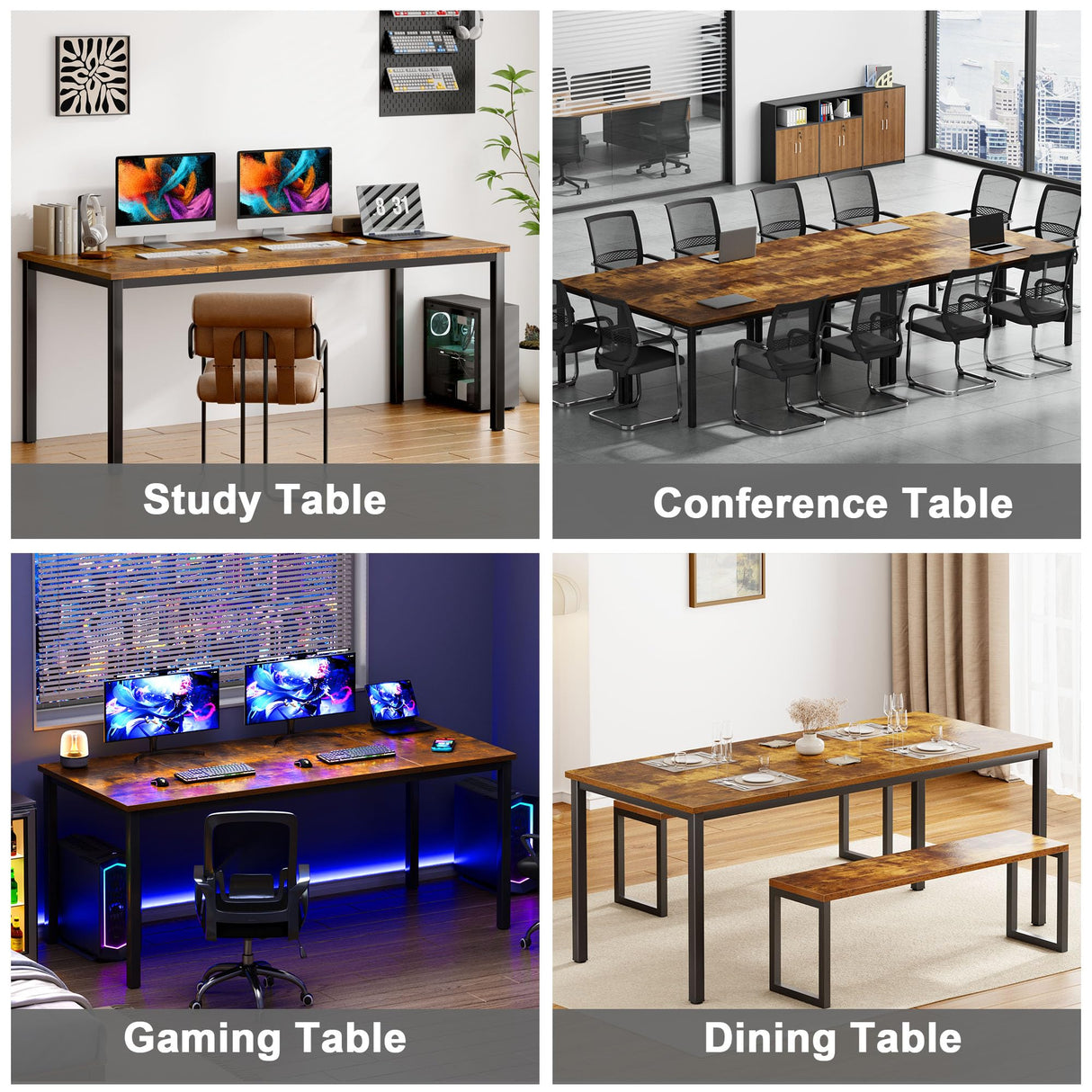 Need Large Computer Desk 70.8 x 31.5 inches Conference Table Large Office Desk Writing Table Workstation for Home Office,Rustic Brown & Black 10FJGSAC3-180FG-ND Need