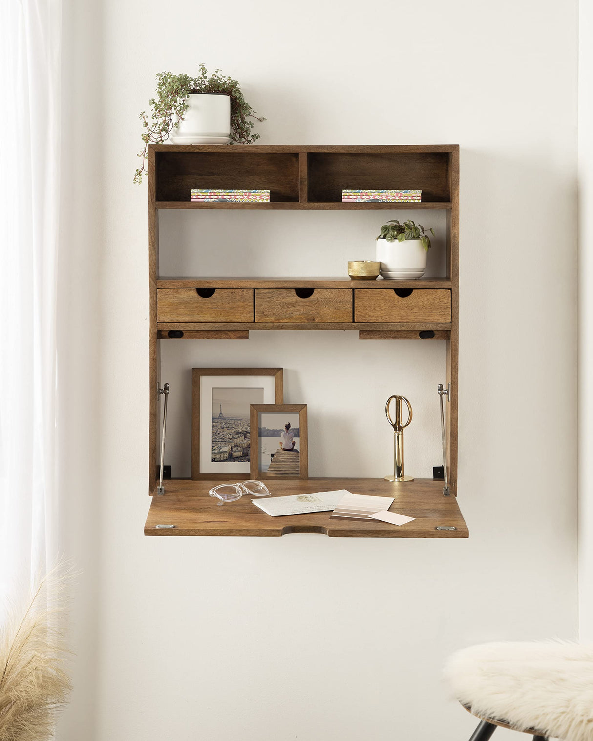 Kate and Laurel Georgie Natural Wood, Bohemian Computer Home Office with Folding DesignWall Hanging Desk, 26x6x30 Kate and Laurel