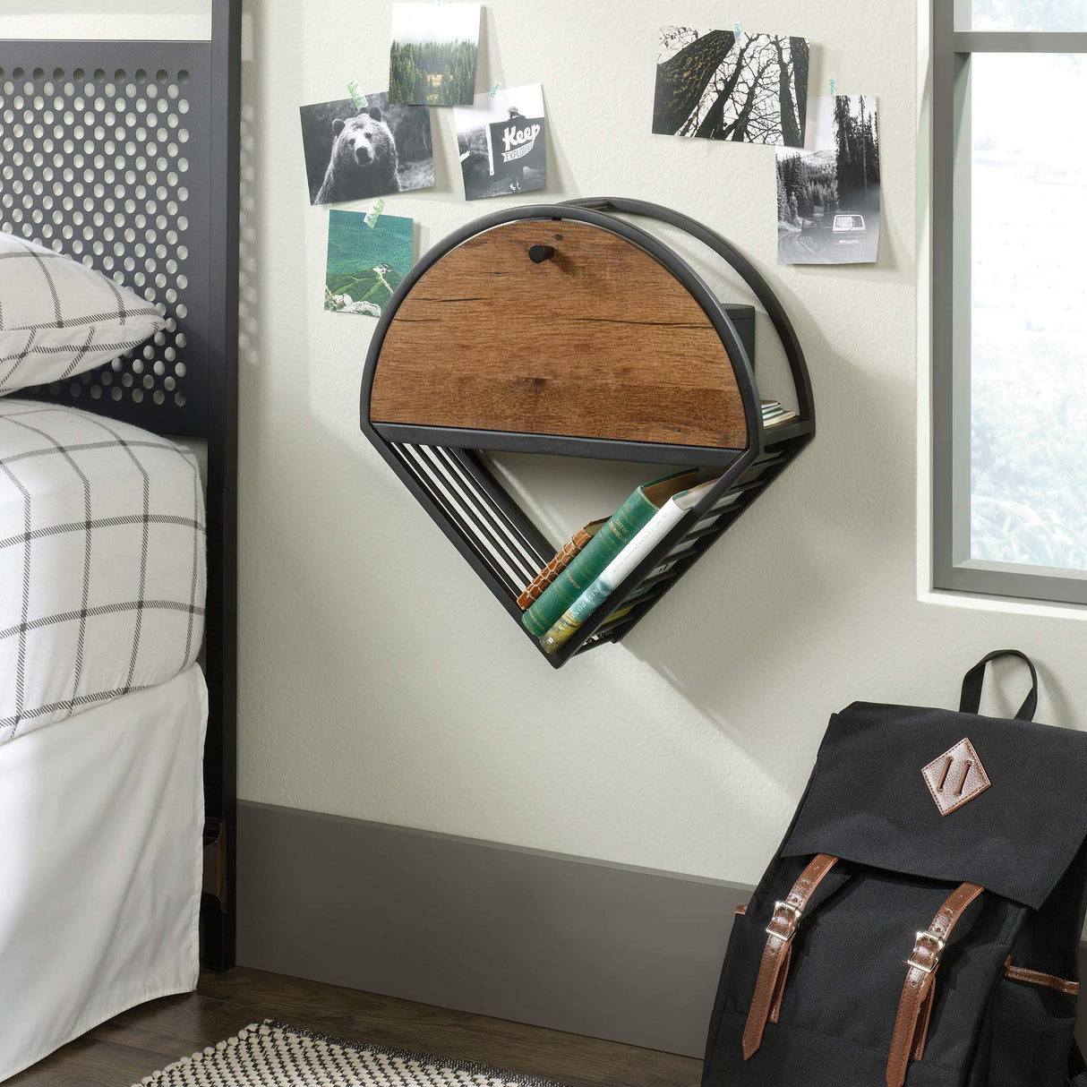 Sauder Boulevard Cafe Hanging Night Stand/Book Shelf, L: 17.99" x W: 5.12" x H: 18.11", Black Finish Sauder