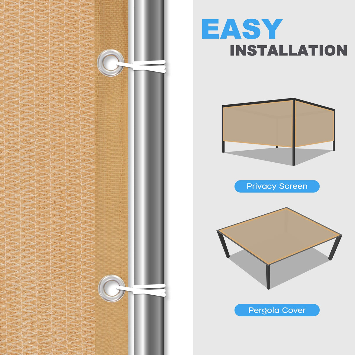VICLLAX Shade Fabric Sun Shade Cloth Privacy Screen with Grommets for Patio Garden Pergola Cover Canopy 8x8 FT, Wheat VICLLAX