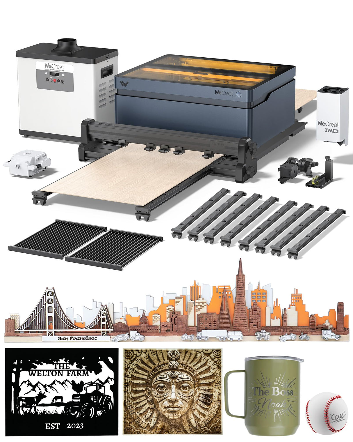 WECREAT Vision 40W Laser Engraver and Cutter Machine with 2W Infrared Laser Module, Auto Conveyor Feeder, Fume Extractor, 4-in-1 Rotary, Air Assist, Laser Bed for Jewelry Acrylic Wood Metal Leather WECREAT