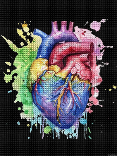UPABLUNSO Rainbow Anatomical Heart Watercolor Novelty Round Diamond Art Painting Unframed Full Drill Paint with Diamonds Kits 12x16 inch