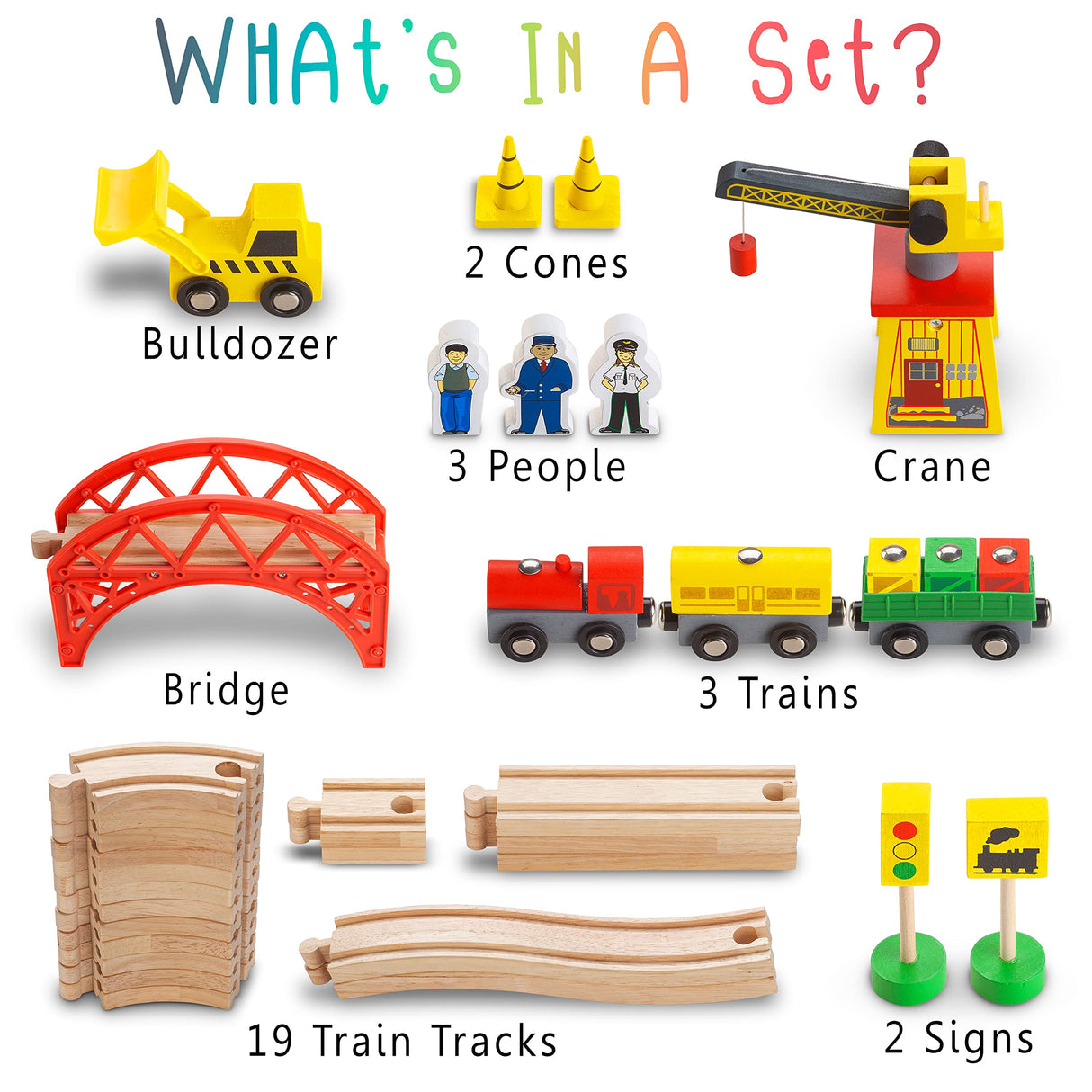 KipiPol Wooden Train Sets for Boys 2-4-7 – 38 Pcs Wood Train Set for Toddlers w/Crane, Bridge & Wooden Train Tracks – Train Toys for 3 Year Old Boys Kipipol