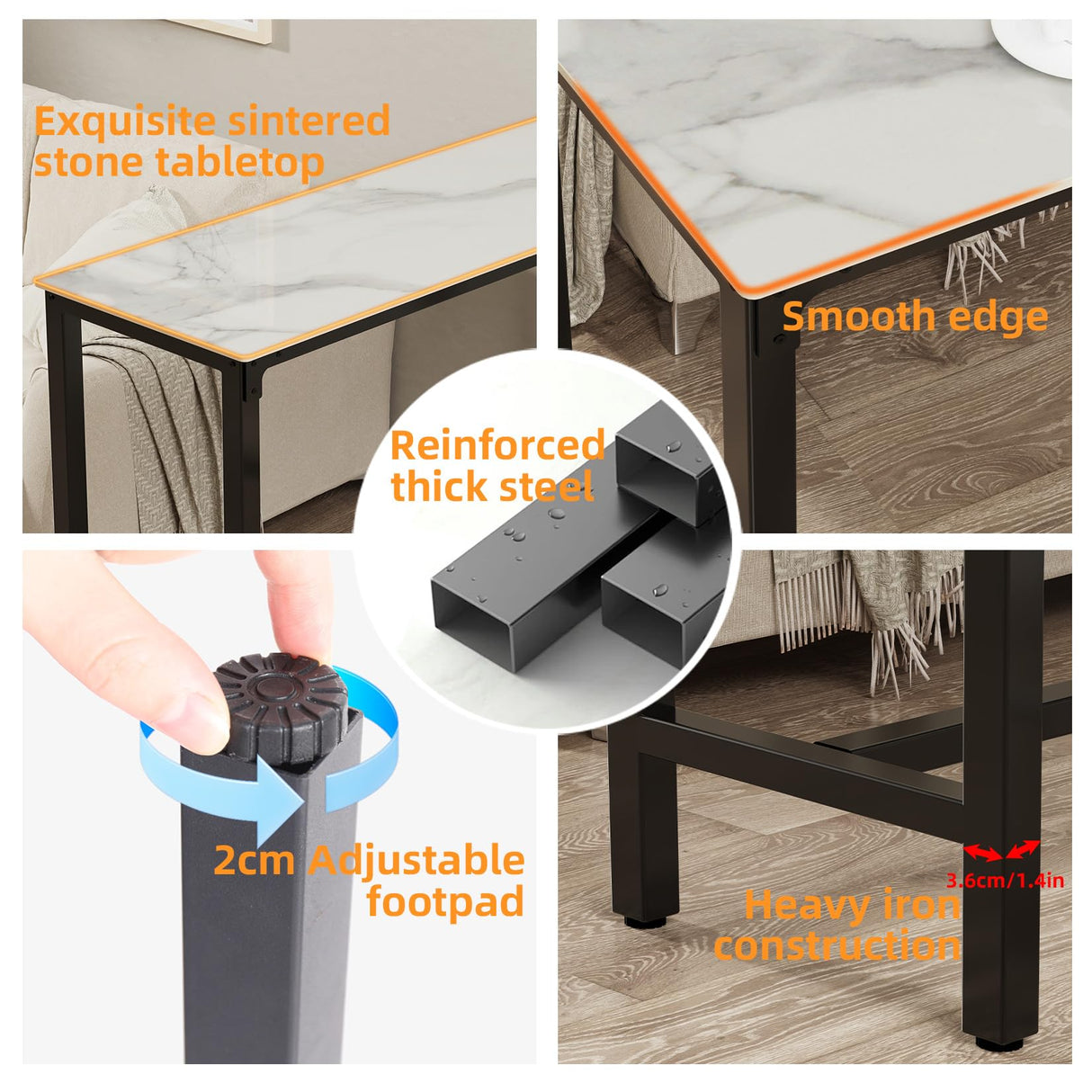 Wisfor High-Top Sintered Stone Bar Table with Black Metal Frame - Stylish White Rectangle Dining Table for Narrow Spaces Wisfor