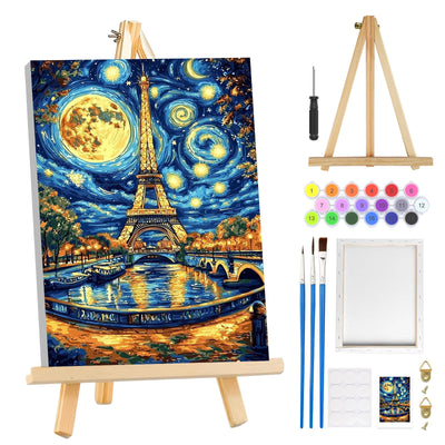 MOGTAA Eiffel Tower Paint by Numbers Kit for Adults Beginners with Frame, Abstract Landscape Adult Paint by Number Kits on Canvas with Easel, Easy DIY Oil Painting Kits for Home Decor, 8x12in