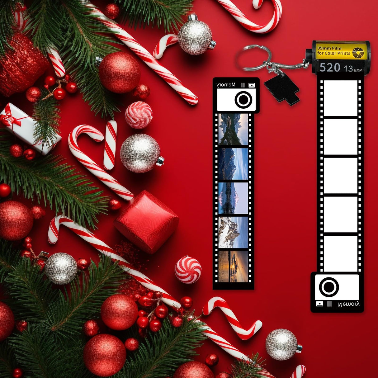 OKBA 4 pack Sublimation blank memory film roll keychain, double-sided sublimation camera film roll key chain, DIY custom blank products OKBA