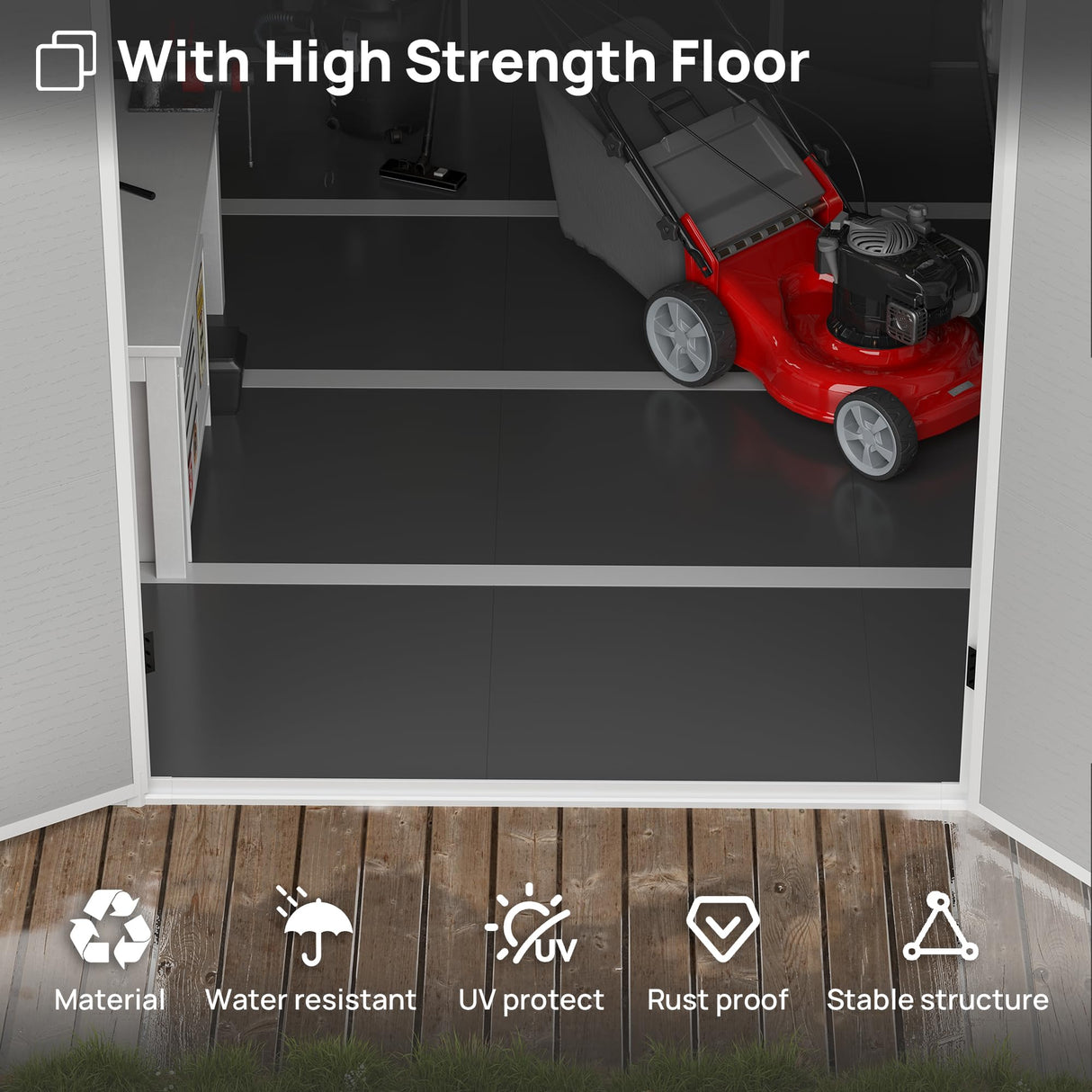 VONZOY Outdoor Resin Storage Shed, 5x3FT Plastic Storage Sheds with Floor, Lockable Door, Window, Waterproof Tool Sheds & Outdoor Storage Outside for Bike, Garbage Can,Garden, Grey White VONZOY