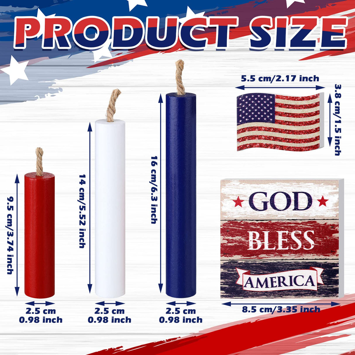 Amyhill 5 Pcs 4th of July Table Decorations Patriotic Table Centerpieces Rustic Independence Day Wood Firework Signs Tiered Tray Decor Rustic God Bless America Decor (American Flag) Amyhill