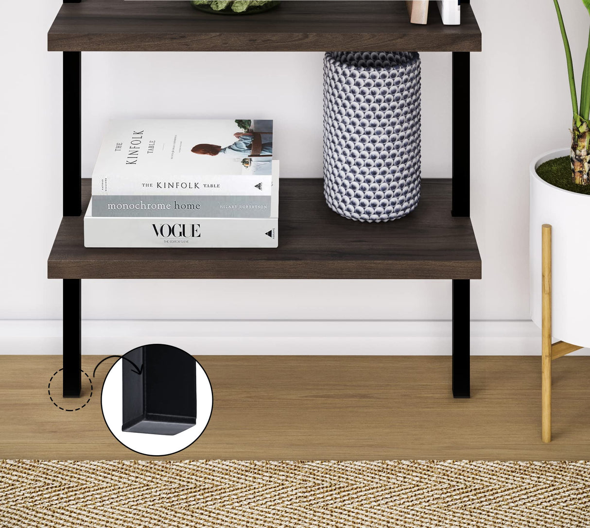 Nathan James Theo 5-Shelf Wood Modern Bookcase, Open Wall Mount Ladder Bookshelf with Industrial Metal Frame, Dark Brown Nutmeg/Black Nathan James