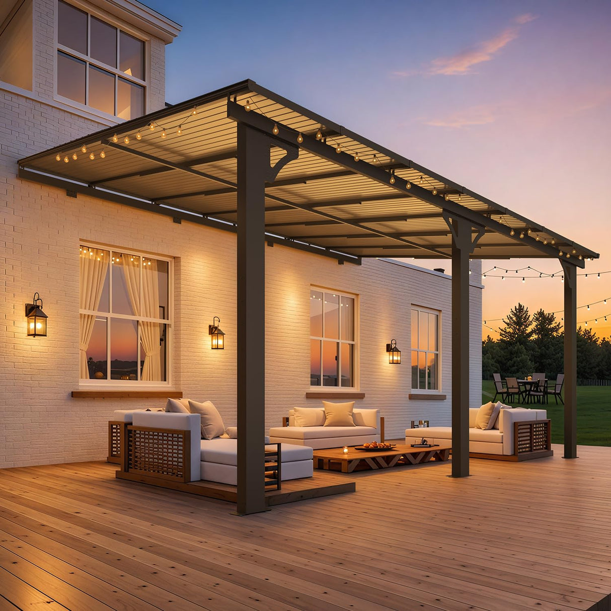 AECOJOY 10' x 14' Adjustable Height Outdoor Lean to Gazebo Pergola for Patio, Large Wall-Mounted 8.1-9.8 Ft Hard Top Metal Heavy Duty Metal Awnings Shelter Pergolas and Gazebos Clearance with Roof AECOJOY