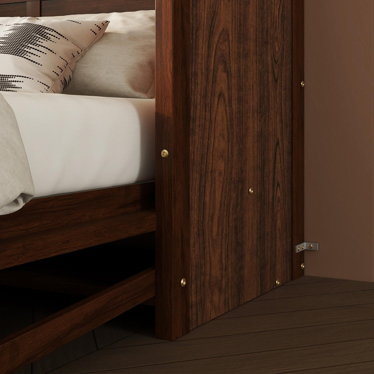 LUMISOL Murphy Bed Queen Size, Hidden Wall Bed Frame with Desk, Solid Wood Cabinet Bed Frame with Gas Struts, No Box Spring Needed, Walnut LUMISOL