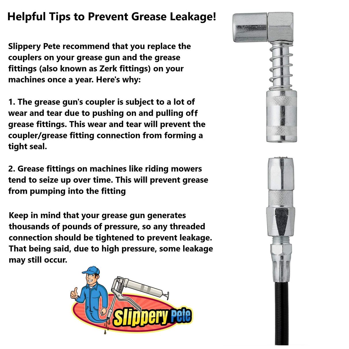 Slippery Pete 90 Degree Grease Coupler Snaps on to Grease Fittings in Tight Spaces Slippery Pete