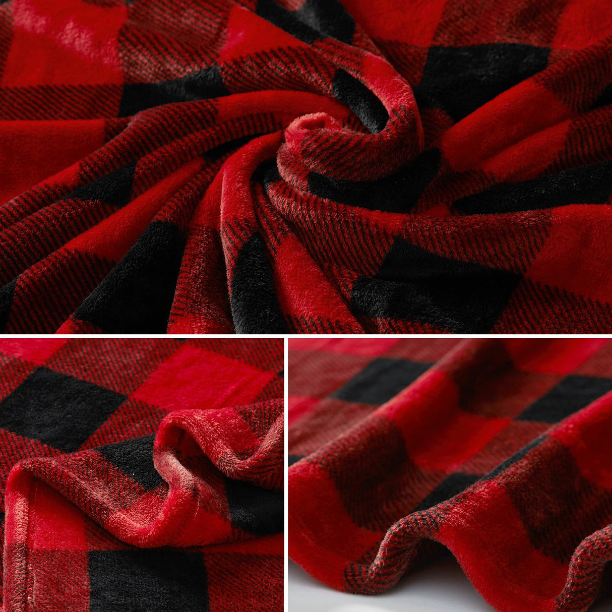 Touchat Fleece Throw Blankets, Buffalo Plaid Throw Blanket for Couch Sofa Bed, Soft Warm Fuzzy Cozy Plush Checkered Blanket, Lightweight Farmhouse Decor(Red and Black Plaid, 50“ x60”) Touchat