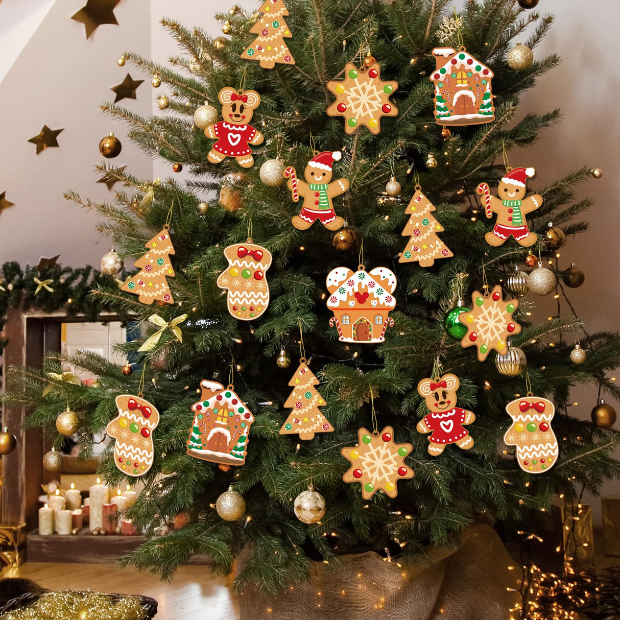 GuassLee Christmas Ornaments Art and Crafts for Kids - 28pcs DIY Christmas Cutouts with Gingerbread Cookies Man House Christmas Stickers for Tree Home Christmas Party Favors Decorations GuassLee