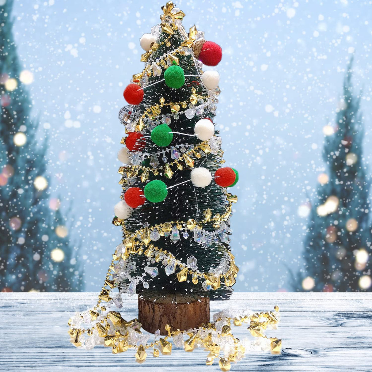 Jishi 16ft Christmas Garland Christmas Tree Gold Bead Decoration Clear Iridescent & Gold Bead Garland Twist Bead String for Christmas Tree Decorations, Rustic Crystal Garland Ornaments for Home Decor Jishi