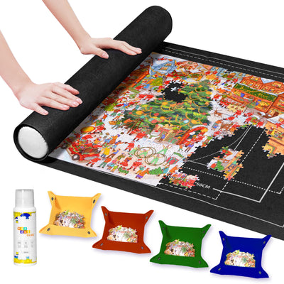 FELIZROCA Puzzle Mat - 1500 Piece Jigsaw Puzzle, Portable Roll-Up Mat for Adults - Includes Glue, 4 Sorting Trays, Storage Bag & Pump, Saver