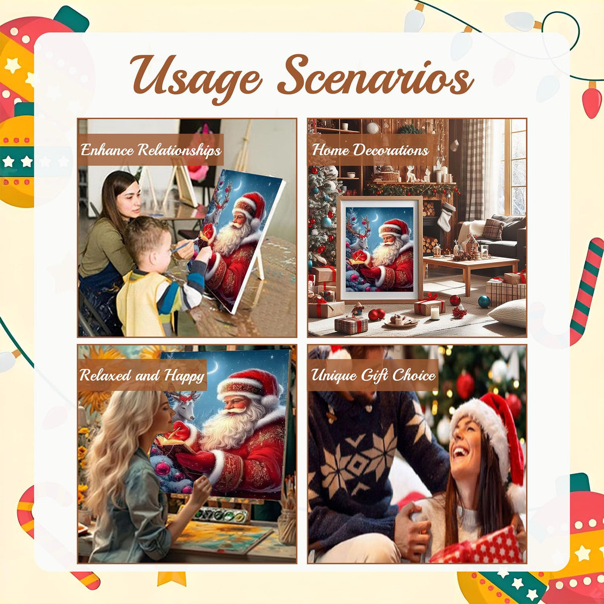 Christmas Paint by Numbers Kit for Adults Beginner-Santa Claus Adult Paint by Number Kits on Canvas, Christmas DIY Acrylic Oil Painting by Numbers for Adults for Gift Home Wall Decor(16x20inch) Arttoplus