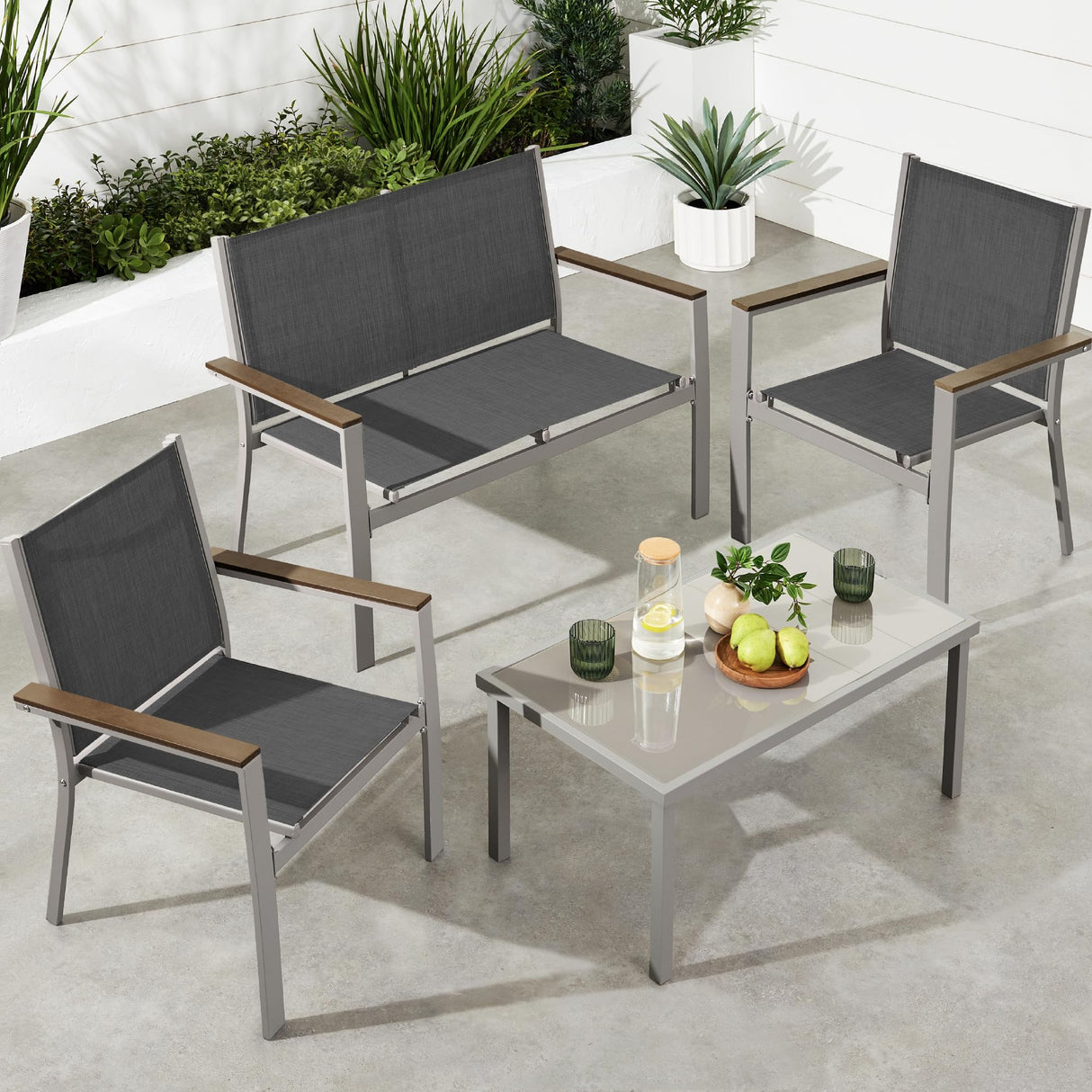 Best Choice Products 4-Piece Outdoor Textilene Patio Conversation Set, Backyard Furniture w/Loveseat, Coffee Table, Steel Frame - Taupe/Charcoal Best Choice Products