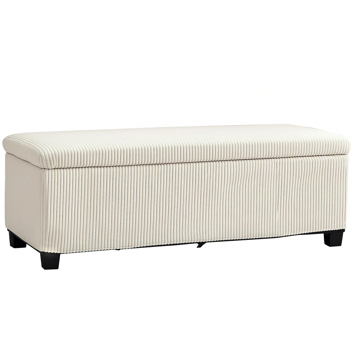 HOMCOM 44 Inches Storage Ottoman Bench, Foot Rest with Removable Lid, Legs, End of Bed Bench, Corduroy Storage Chest, Padded Seat, for Living Room, Bedroom, Entryway, Beige HOMCOM