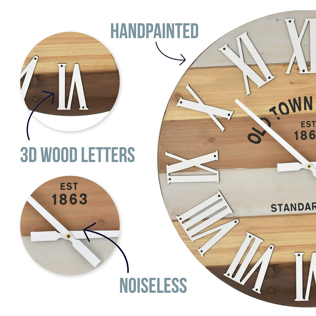 Oldtown Clocks 18" Wooden Multi Color Rustic Farmhouse Wall Clock (Wood, 18 inch) Oldtown Clocks