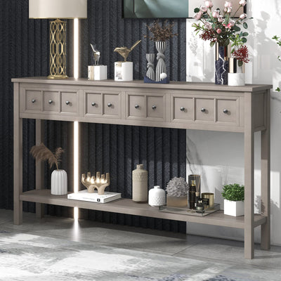 HABITRIO Antique Entry Console Table with Storage Drawers, 60" Long Sofa Table with Two Different Size Drawers and Bottom Shelf for Storage, Living Room Narrow Sofa Entry Table, Entryway (Gray Wash)