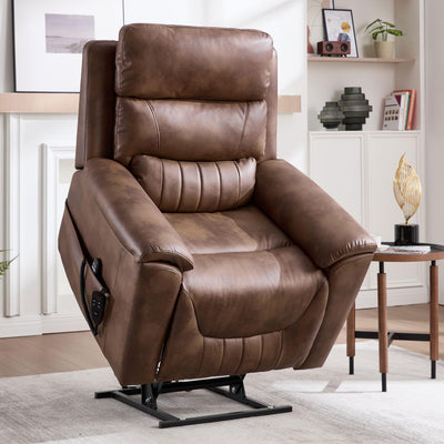Trustyue Dual Motor Power Lift Recliner Chair with Lay Flat, Full-Body Vibration & Lumbar Heating - Lift Assist Chair for Elderly, Electric Recliner with Massage and Heat, Easy Assembly Brown