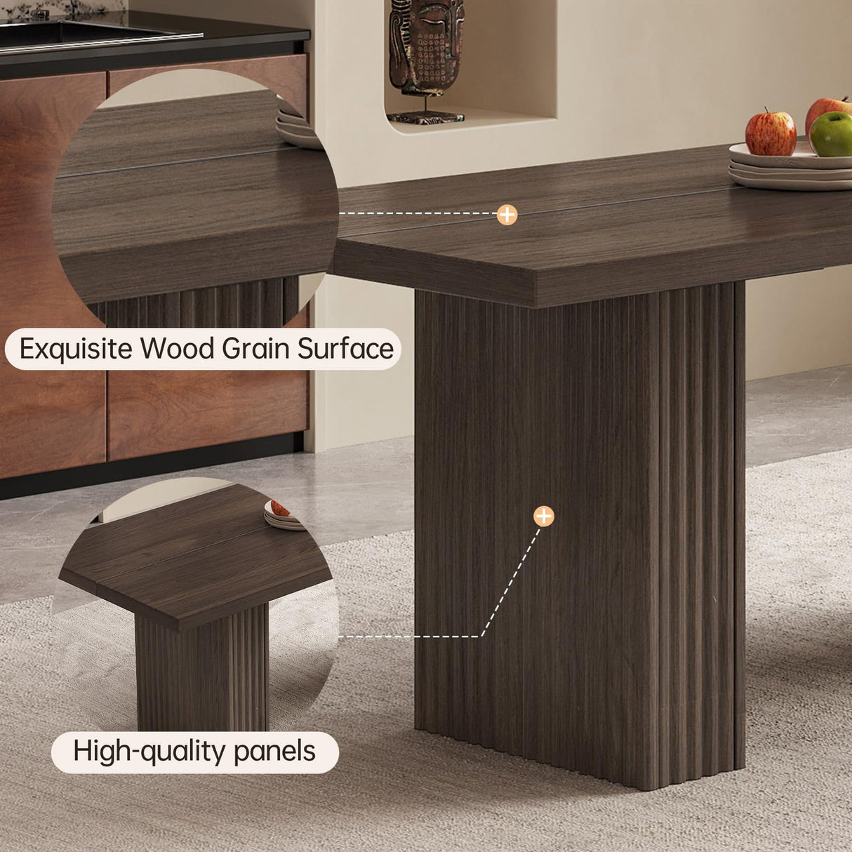 QEZEOM 9-Piece Modern Dining Table Set, 66.93" Rectangular Kitchen Table with 8 Chairs, Long Dining Room Table for Living Room, Office, Easy Assembly, Oak QEZEOM