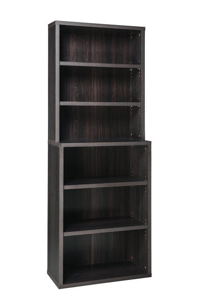 ClosetMaid Bookshelf Tiers, Adjustable Shelves, Tall Bookcase Sturdy Wood with Closed Back Panel, Black Walnut Finish, 6-Shelf Hutch