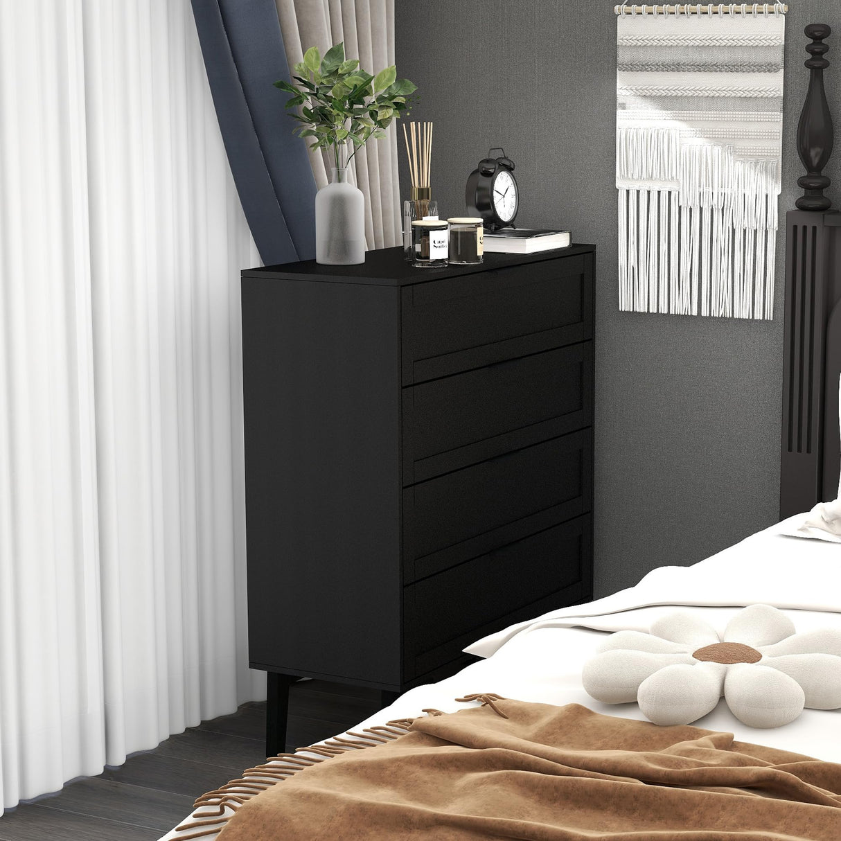 TaoHFE Black 4 Drawer Dresser for Bedroom,Wood Lingerie Chest of Drawers for Bedroom,Modern 36inch Tall Black Dresser for Bedroom Living Room, Entryway, Cloakroom(Black, 4 Drawer) TaoHFE