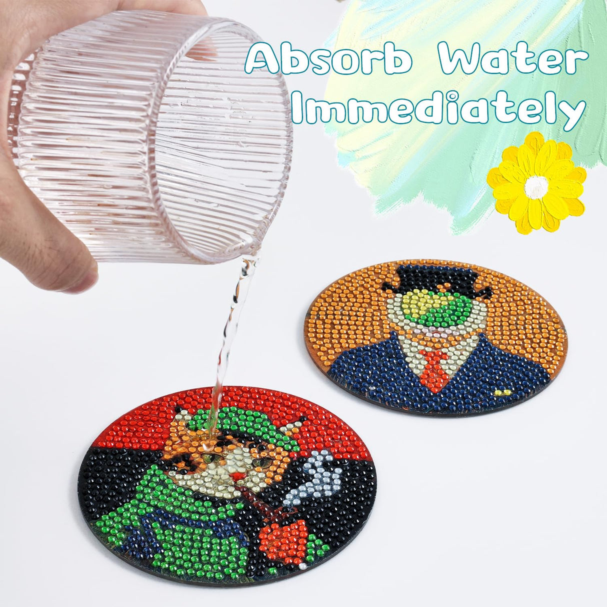 Whimsical Cat Masterpieces Diamond Art Painting Coasters Kits for Adult, 8Pcs DIY Crafts Non Slip Coaster Pads with Holder, Featuring Famous Art with Cats, Vibrant Resin Gems, Heat Resistant Drink Mat VYRANA