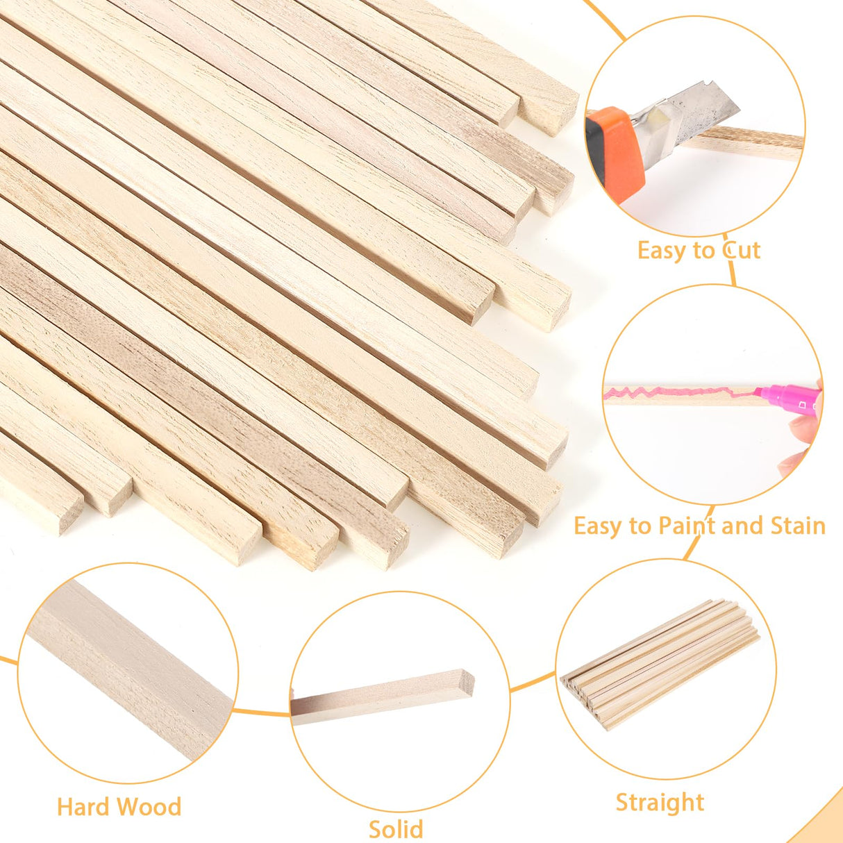 70Pcs 1/4" x 12" Balsa Wood Sticks, Square Dowel Rods Wood Furring Strips Hardwood Sticks for Crafts DIY Projects Models Making WSICSE