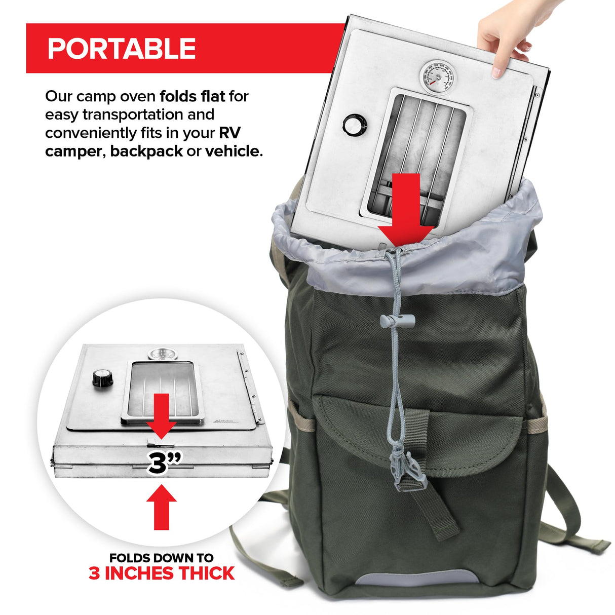 Modern Innovations Portable Camping Oven, Folding Camping Stove for Baking Cinnamon Rolls, Breads, and Muffins, Outdoor Portable Oven for Use with Wood Burning Fire, Propane Stoves, Campers, and More Modern Innovations