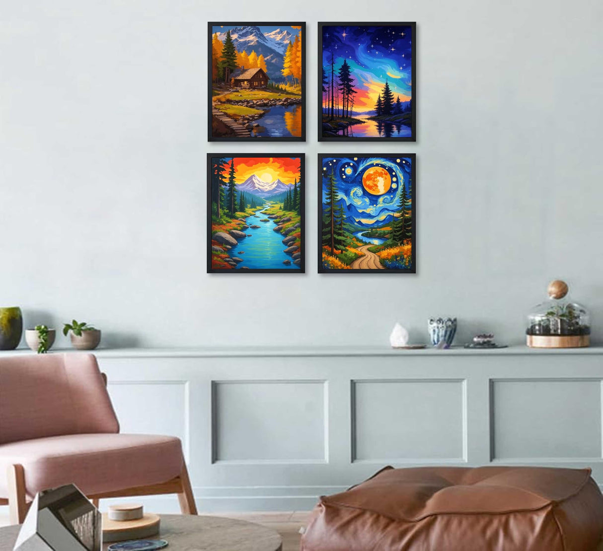 4Pack Paint by Number Kit for Adults 12x16inch Starry Night & Mountain Scenery DIY Painting Set, Acrylic Paint by Numbers, Art Craft for Home Decor Gifts Generic