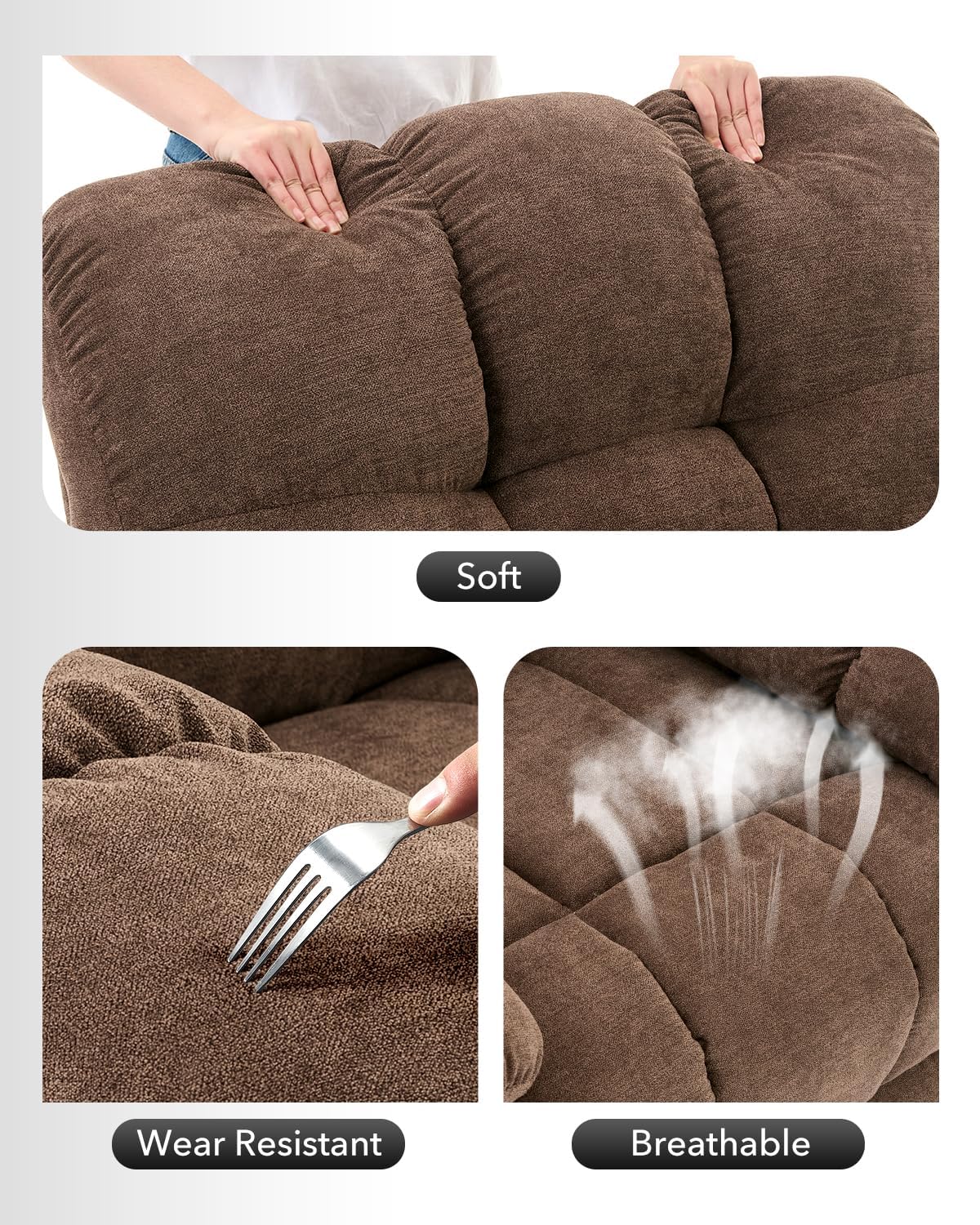 Adult Rocker Swivel Recliner Chair - Soft Fabric Overstuffed Manual Glider, Comfy Nursery Rocking Sofa Chair for Living Room OUTGOODS