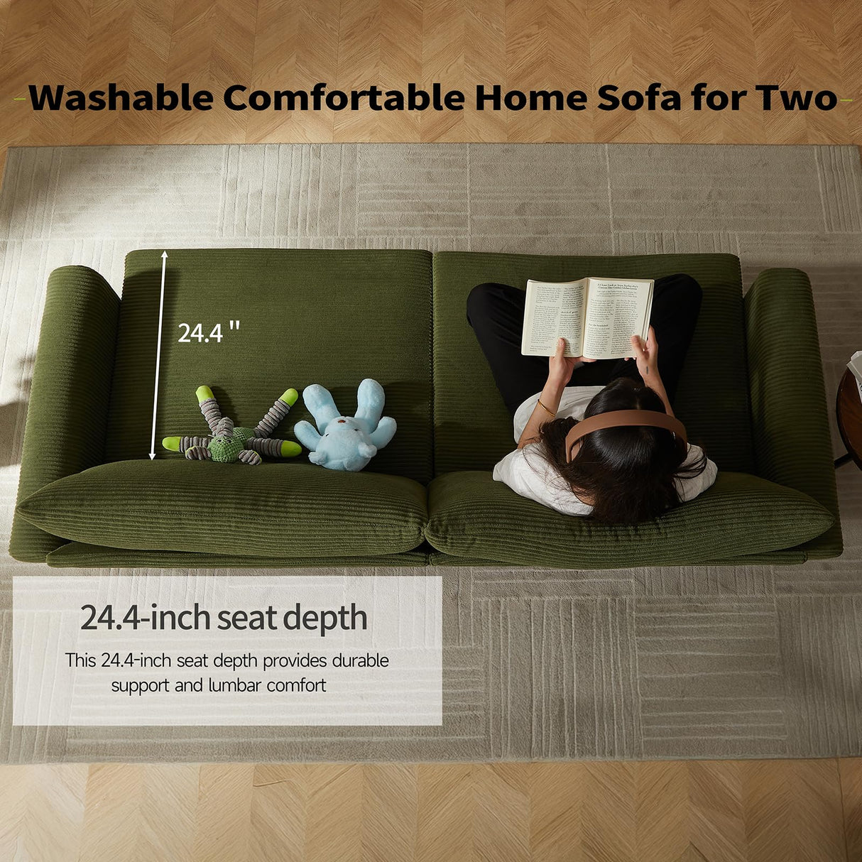 Brelice 80" Loveseat Sofa, Corduroy Couch for Living Room, 24.4" Extra Deep Seats, Mid Century Modern Oversized Love Seat for Bedroom, Office, Apartment and Small Space(Green) Brelice