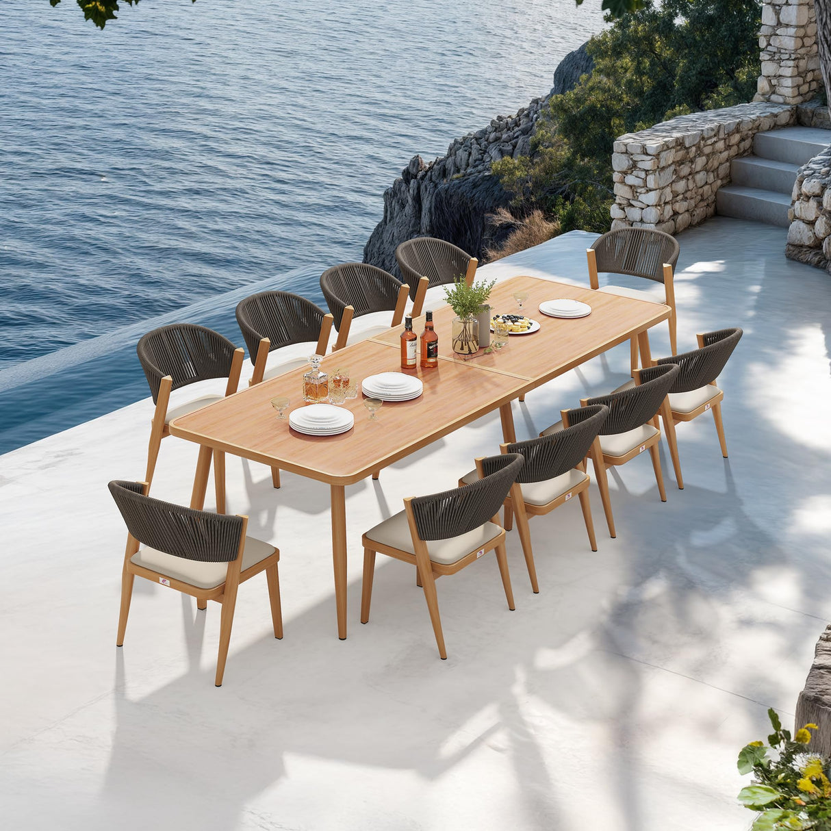 PURPLE LEAF 11 Pieces Outdoor Dining Set Patio Table and Chairs Set Aluminum Rattan Wicker Patio Furniture Set for Lawn Porch Deck Teak PURPLE LEAF