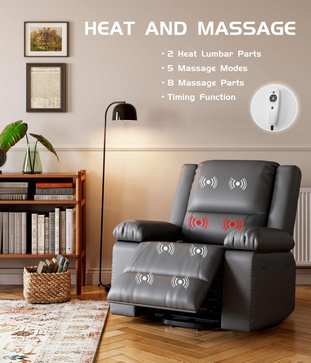 GarveeHome Power Lift Recliner Chair - Heat and Massage, Adjustable Back and Legs, Pu Leather Electric Lift Chair Designed for The Elderly and People with Mobility Impaired GarveeHome