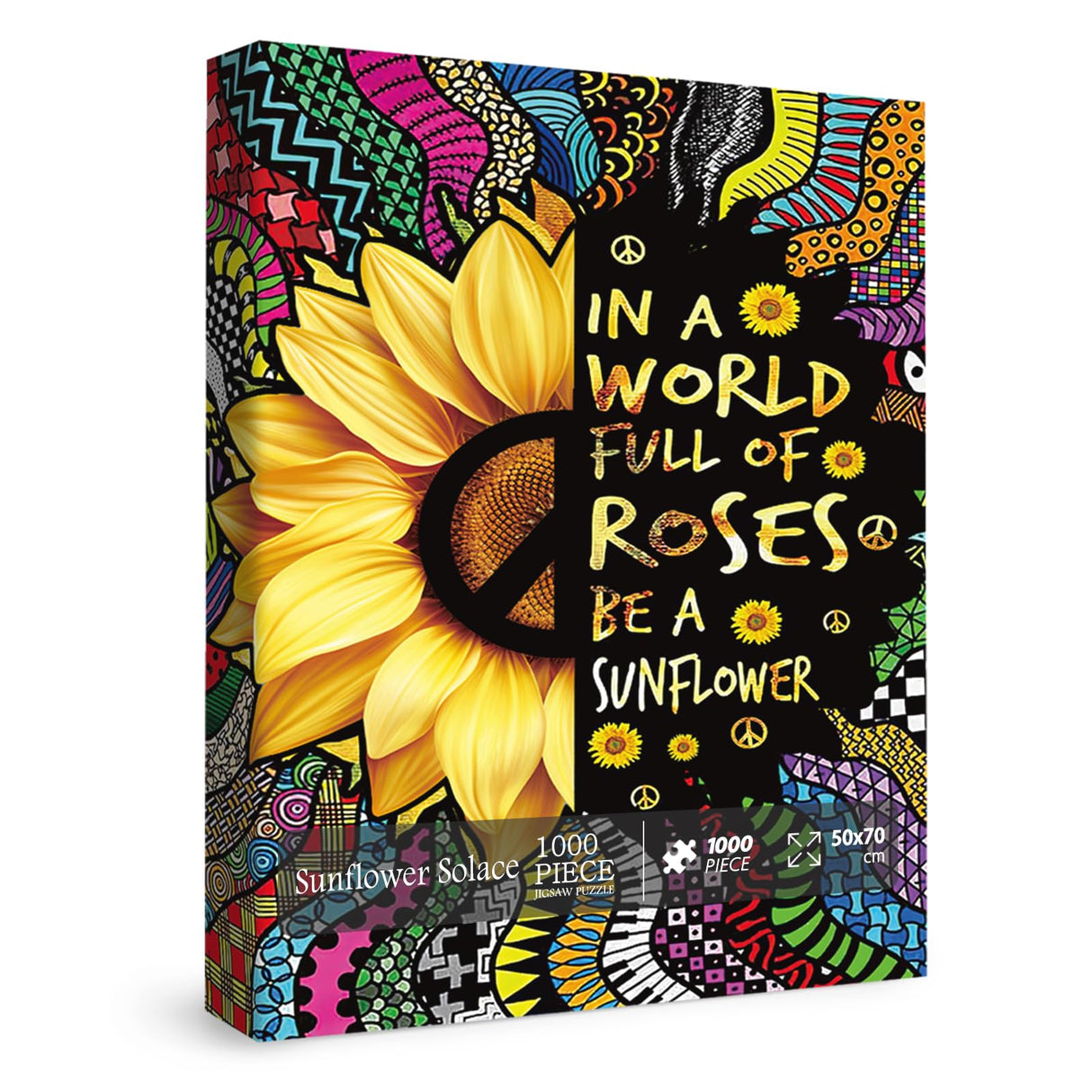 Sunflower Inspirational Puzzles for Adults 1000 Piece, Rainbow Mandala Colorful Flower Jigsaw Puzzle, Motivational Quote Puzzle for Family Game IdeaBazar
