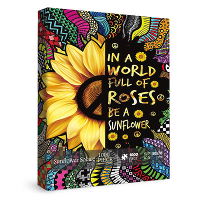 Sunflower Inspirational Puzzles for Adults 1000 Piece, Rainbow Mandala Colorful Flower Jigsaw Puzzle, Motivational Quote Puzzle for Family Game