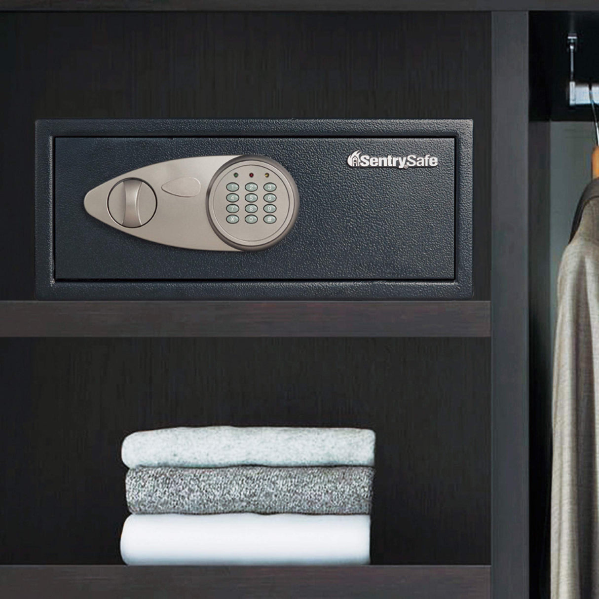 SentrySafe Shelf Safe with Digital Keypad Lock, Steel Safe with Interior Lining and Bolt Down Kit for Money, Jewelry, or Gun Storage, 0.78 Cubic Feet, 7.1 x 16.9 x 13.8 Inches, X075 SentrySafe