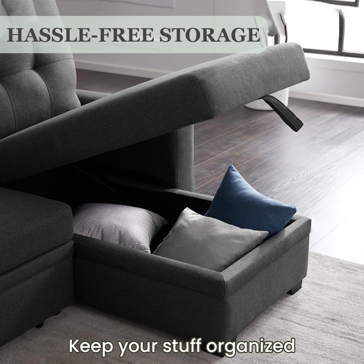 Yafylly L Shape Sleeper Sofa Bed with Storage, Large Full Size Pull Out Sectional Couch, Futon Chaise Lounge Recliner for Living Room, Apartment, Bedroom, Office Yafylly