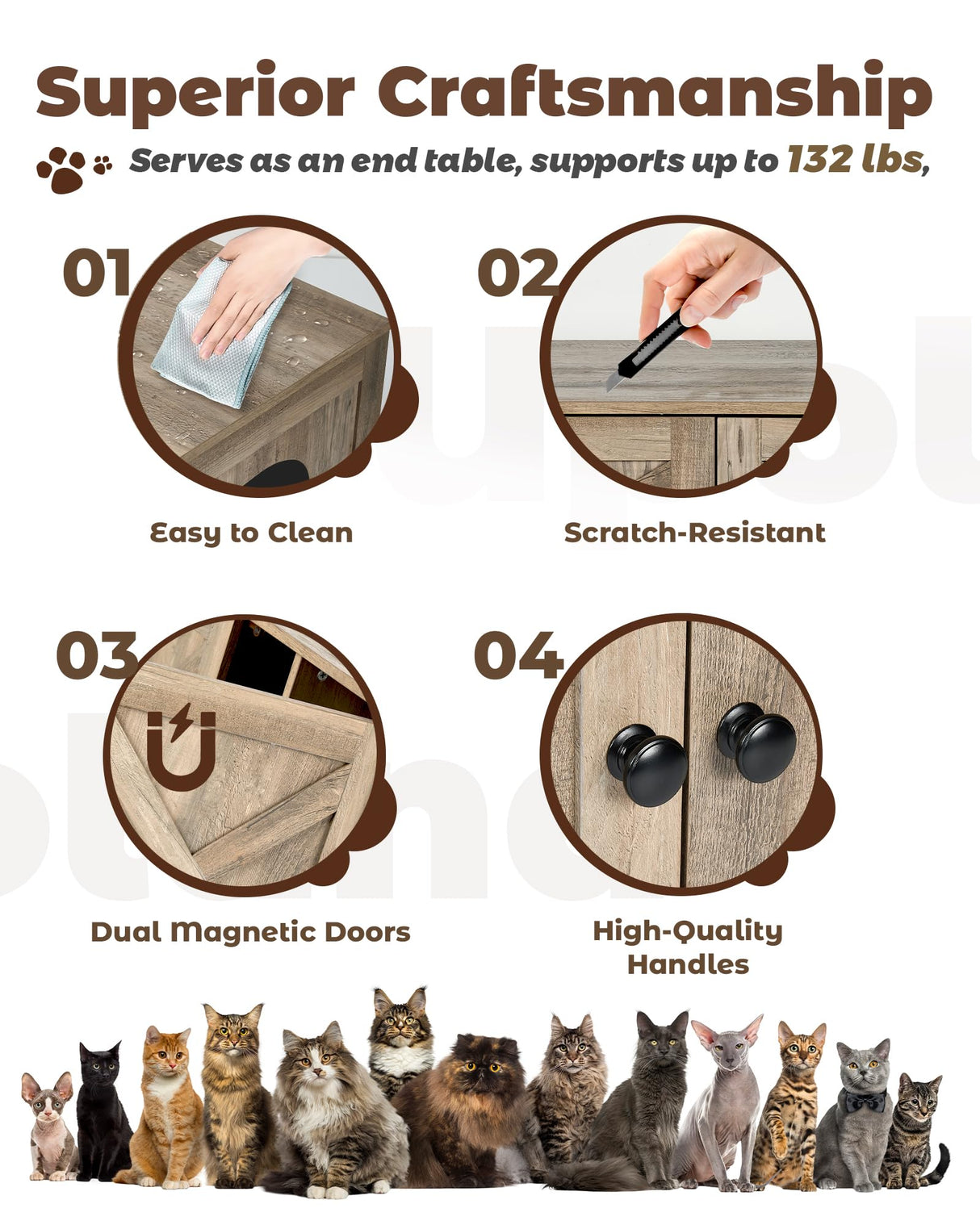 Upolana Cat Litter Box Enclosure, 32 inch Hidden Litter Box Furniture with Divider, Wooden Kitty Litter Box Cabinet End Side Table, Greige Upolana