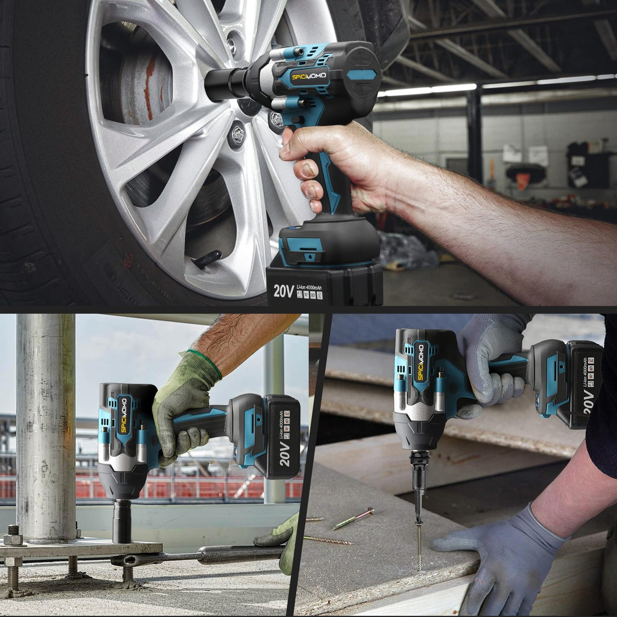 SPICIMOMO Cordless Impact Wrench 1/2 Inch for Car, 20V Brushless Power Impact Gun 600N.m(443Ft-lbs) with 2 Packs 4.0Ah Batteries, High Torque Electric Impact Driver for Mechanic, Mechanical Engineer SPICIMOMO