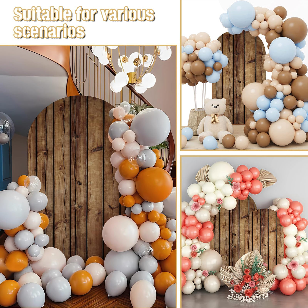 JASREE 7.2FT Rustic Wood Arch Cover Spandex Fitted Wedding Arch Stand Backdrop Covers 2-Sided Round Top Chiara Arch Backdrop Cover for Birthday Party Baby Shower Banquet Decor(4x7.2ft,No Frame) JASREE