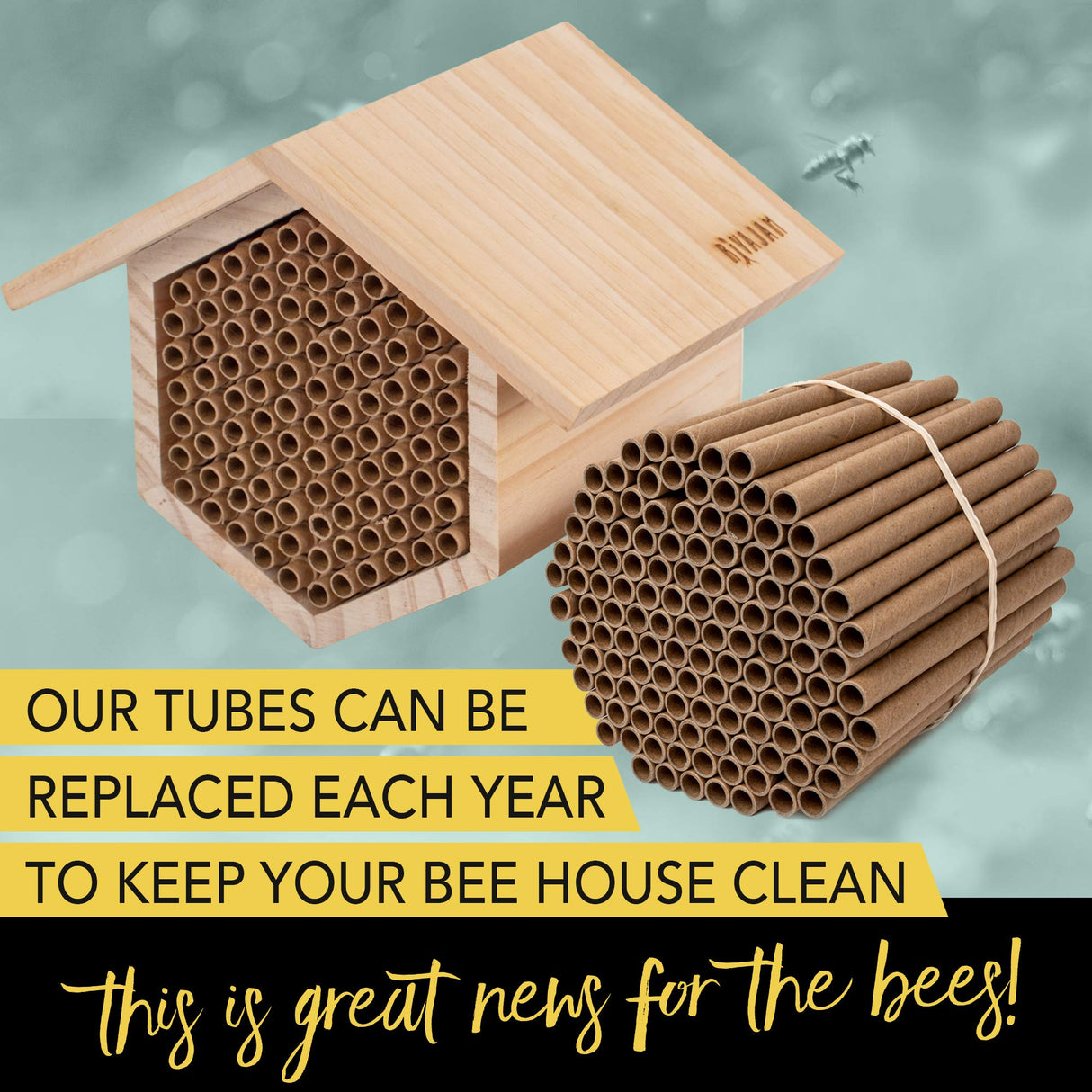 Rivajam 125 Mason Bee House Cardboard Nest Tubes Refill Pack | Solitary Bee Hive & Supplies | Starter Kit & Habitat Garden Gift | Hotels Tubes & Nest Box Inserts Liners Rivajam