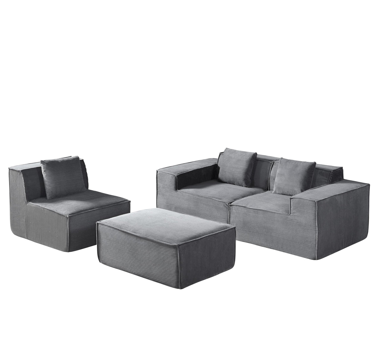 Container Furniture Direct Rowan Convertible Corduroy Sectional Couch with Ottoman & Pillows, Modular L Shaped Sleeper Sofa, Boneless Cloud Couch for Living Room Furniture, Dark Grey Container Furniture Direct