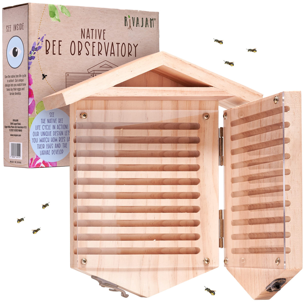 Rivajam Native Bee Observatory | Mason Bee Houses for Pollinating Bees | Pollinator Bee Houses for The Garden Lover | Leaf cutter Bee Home | Unique Gardening Gifts Rivajam