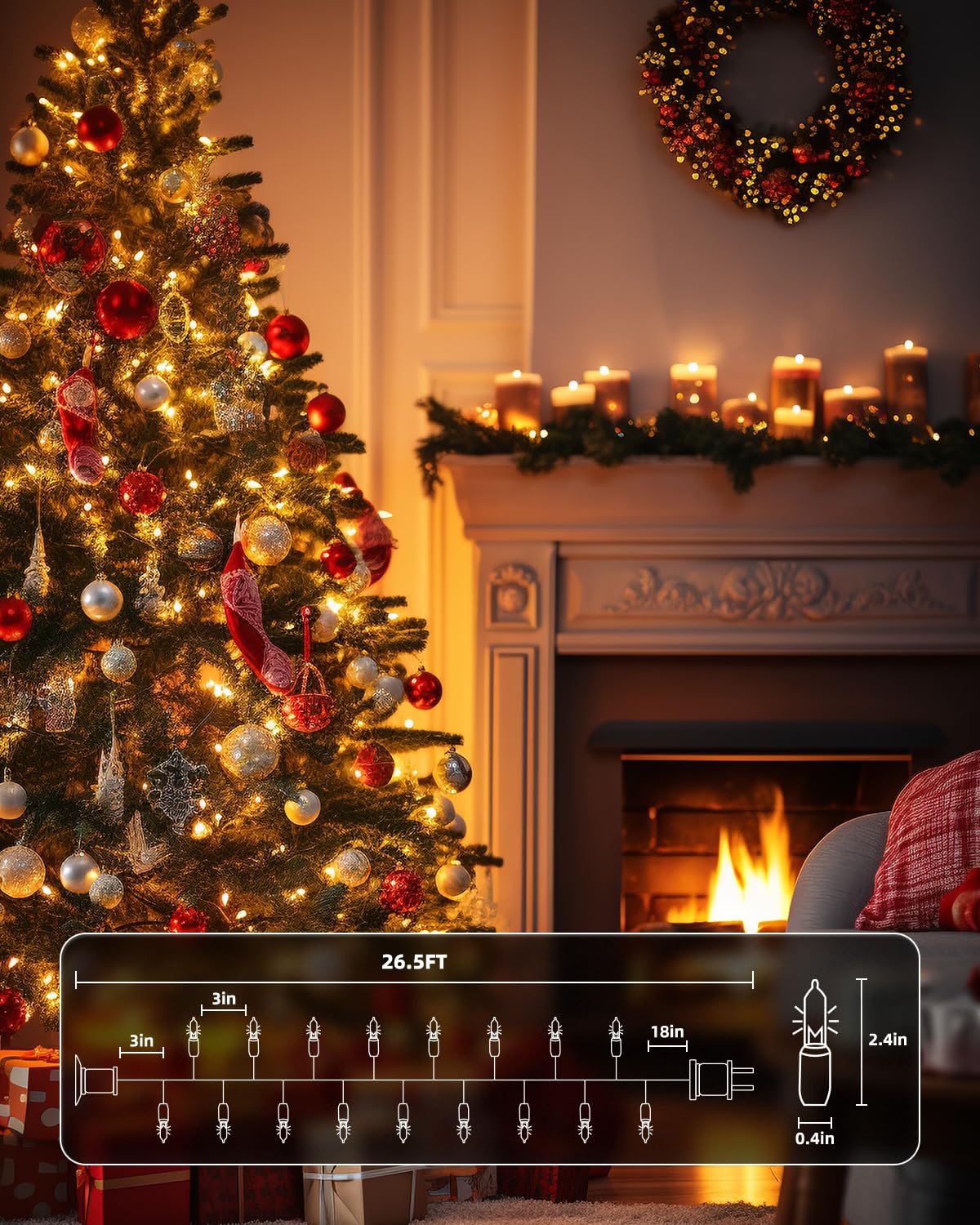 Brightown Christmas String Lights, 100-Count 26.5ft Clear Incandescent Bulb Mini Lights for Indoor Holiday Decor, Christmas Tree Garland Wedding Party Multi-Use Decoration, White Wire Brightown