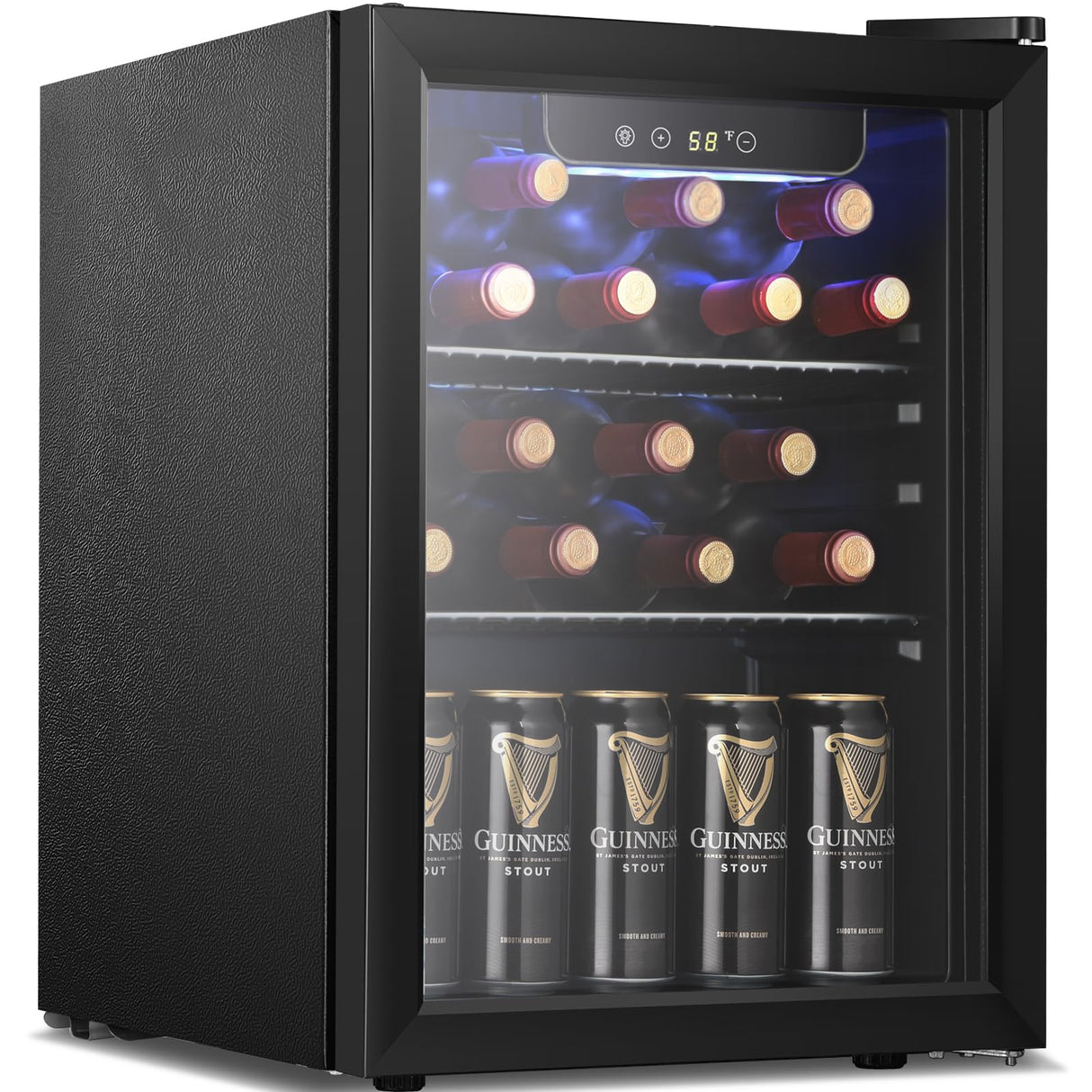 Antarctic Star Beverage Refrigerator Cooler,16 Bottle 66 Can Mini Fridge Glass Door for Beer Drinks or Wine for Home and Bar, Electronic Temperature Control, with Blue LED, 1.7 Cu.Ft Antarctic Star